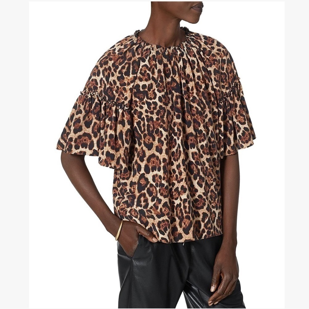 Joie Silk Animal Print Leopard Flutter Sleeve Top Size S